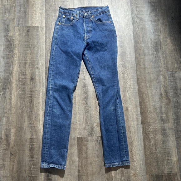 Levi's Denim - Levis 501 S Jeans Womens 24x28 Blue Skinny Button Fly Premium Denim High Rise